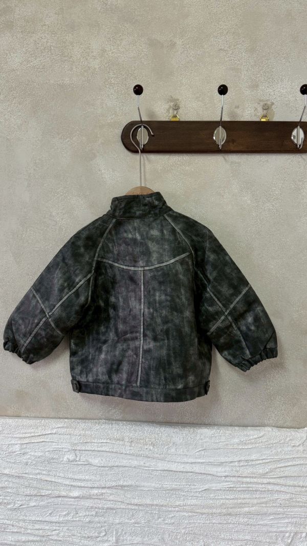 皮質超好！藝術刷色滾邊皮外套 