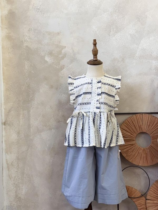 莫蘭迪灰藍調褲腳層次寬褲 