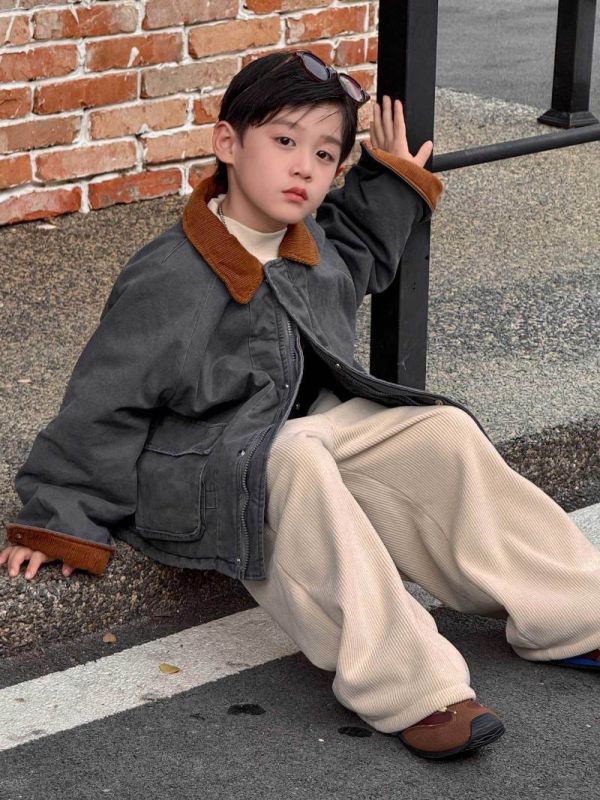 撞色領型男夾棉外套 