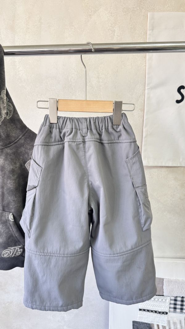 滑面布料工裝抽繩加絨長褲 