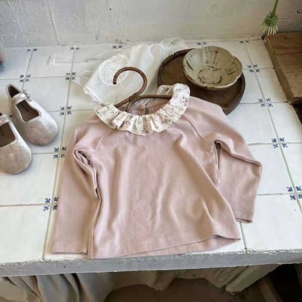 疊搭必備碎花翻領純色內搭上衣120cm 