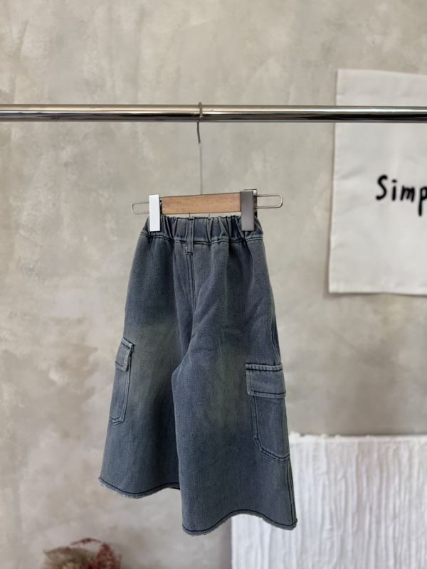 抽鬚工裝加絨牛仔長褲 