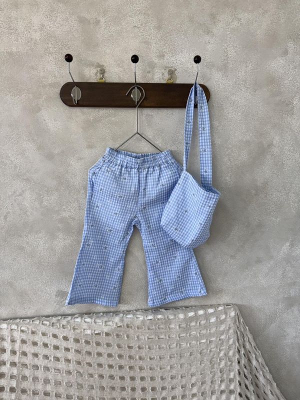 日系花花格子喇叭褲(含同款包包) 