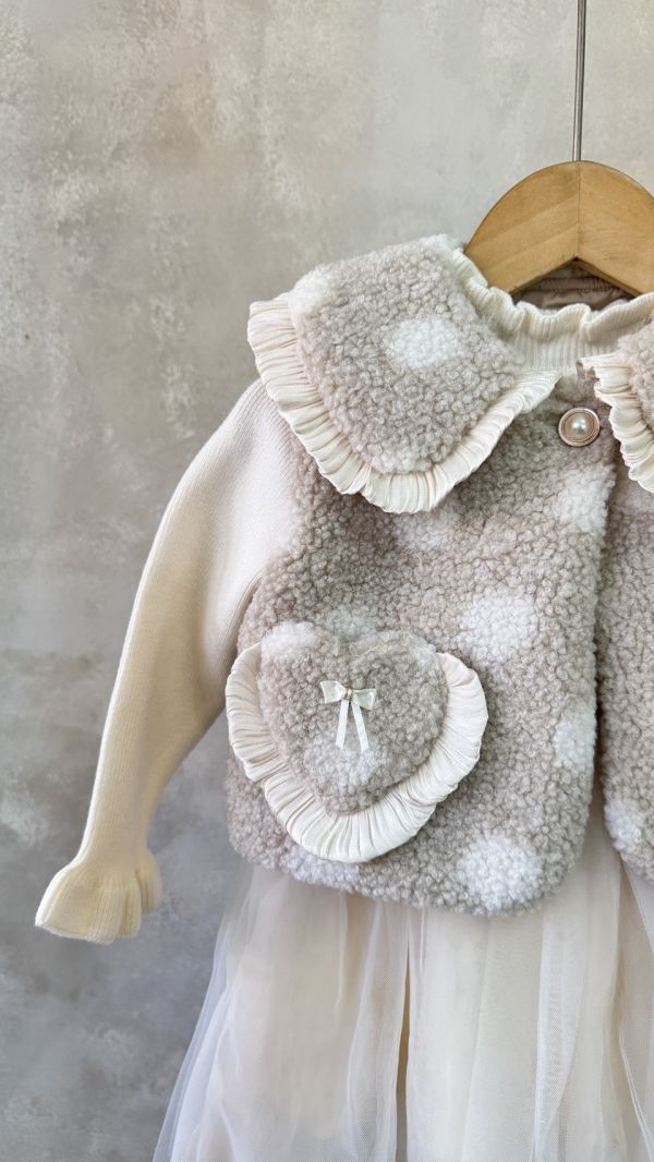 兩件套！愛心蝴蝶結背心坑條針織紗裙套裝 