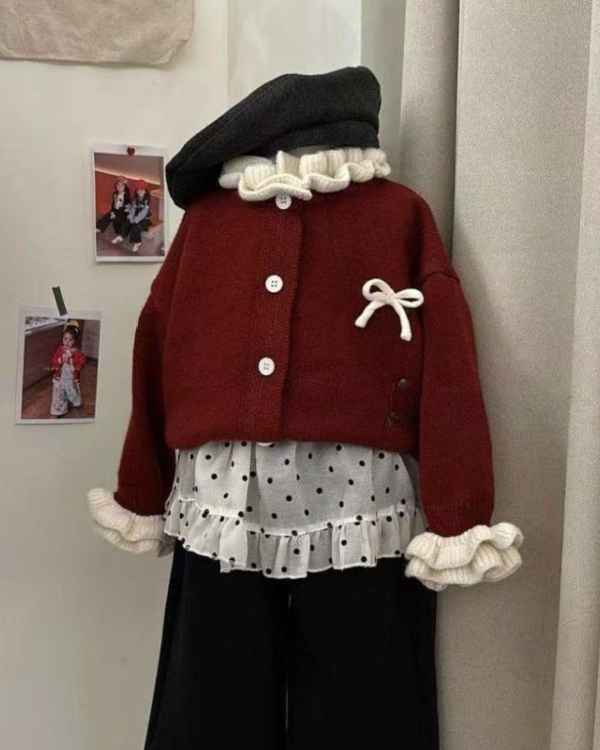 超美！雙層荷葉邊蝴蝶結針織上衣/外套 