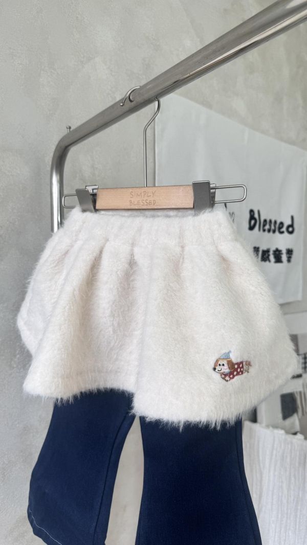兩件套！臘腸狗狗毛短裙牛仔加絨喇叭長褲 