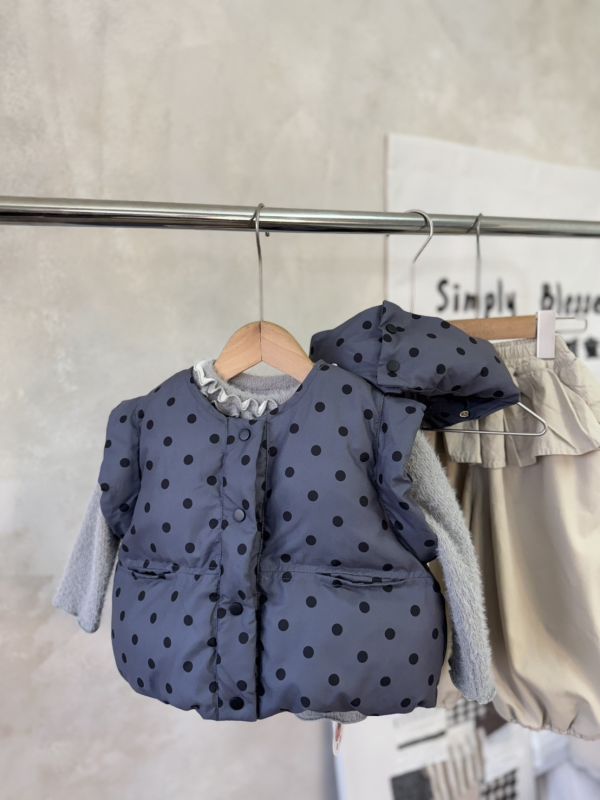 (圍巾可拆卸)日系波點全鋪棉保暖背心 
