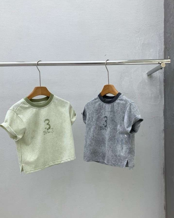 數字條紋滾邊短T 