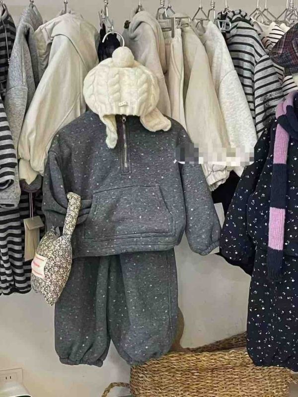 小碎花拉鍊休閒刷毛套裝 