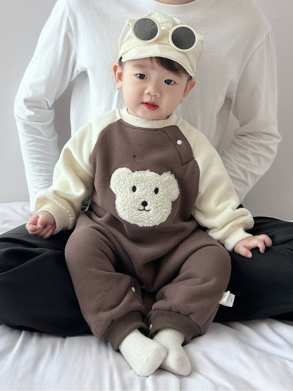 撞色熊熊保暖包屁連身褲 