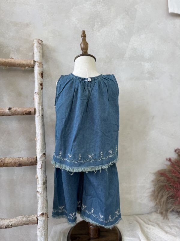 軟料薄牛仔刺繡抽鬚套裝 