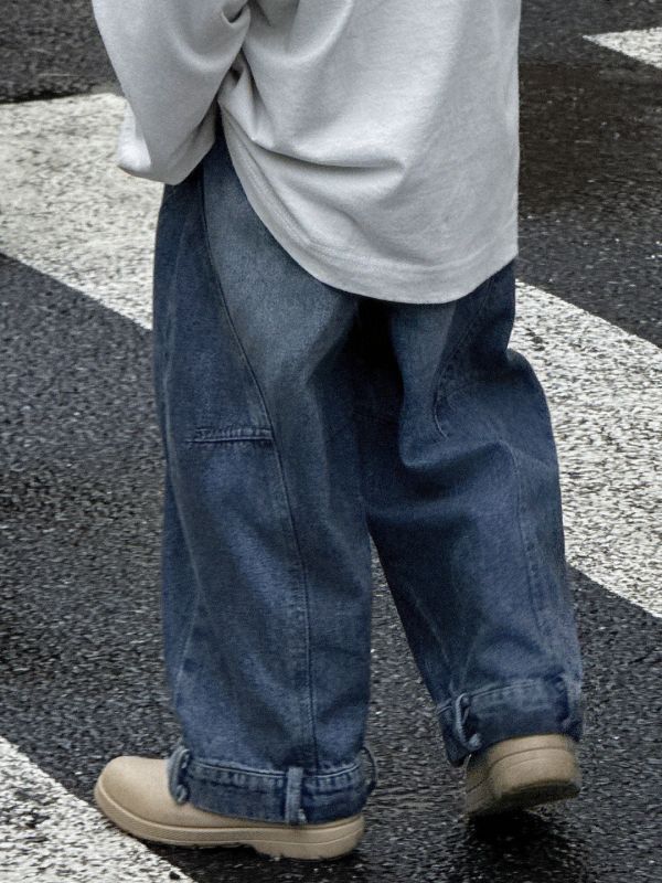 小潮男顛倒褲頭設計牛仔長褲(褲長偏長) 