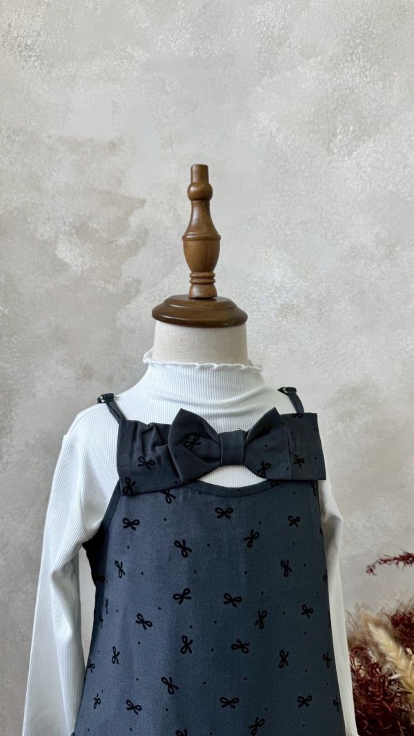 兩件套！蝴蝶結百摺連身裙木耳邊內搭上衣套裝 