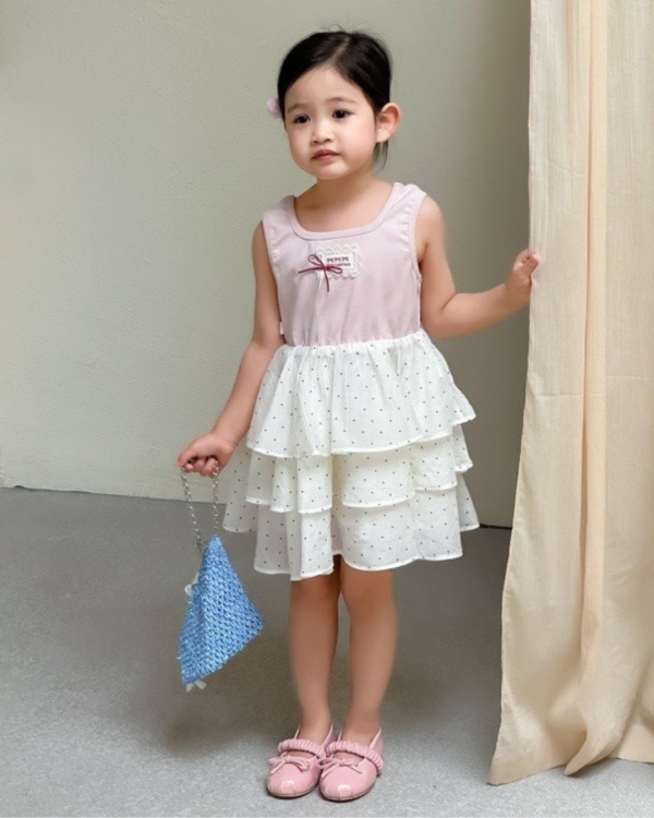 蕾絲小標波點蛋糕連身裙 