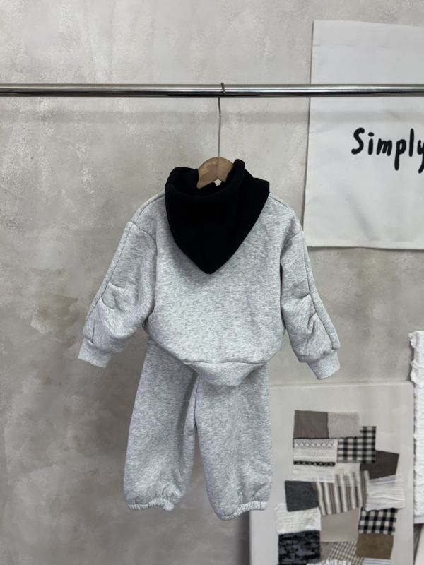 撞色連帽大學T/荷葉邊長褲休閒刷毛套裝 