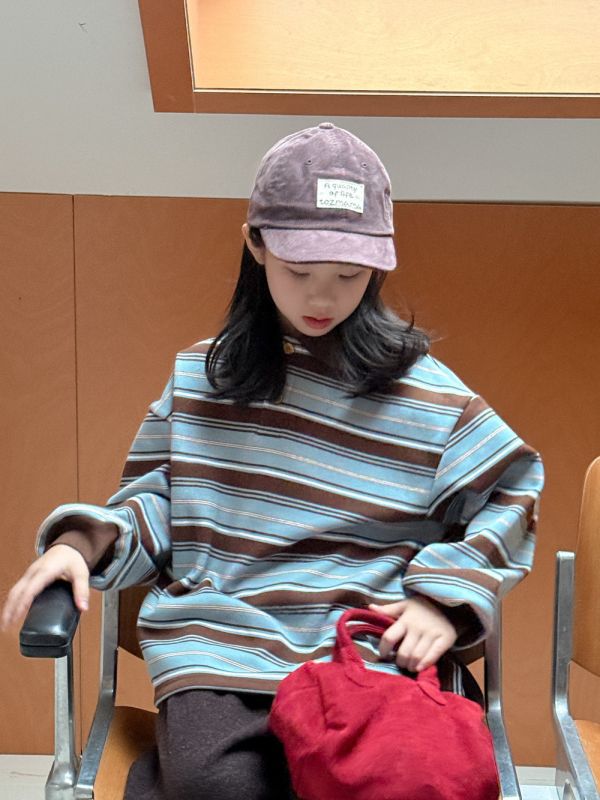 手足同款！撞色條紋POLO領加絨上衣 