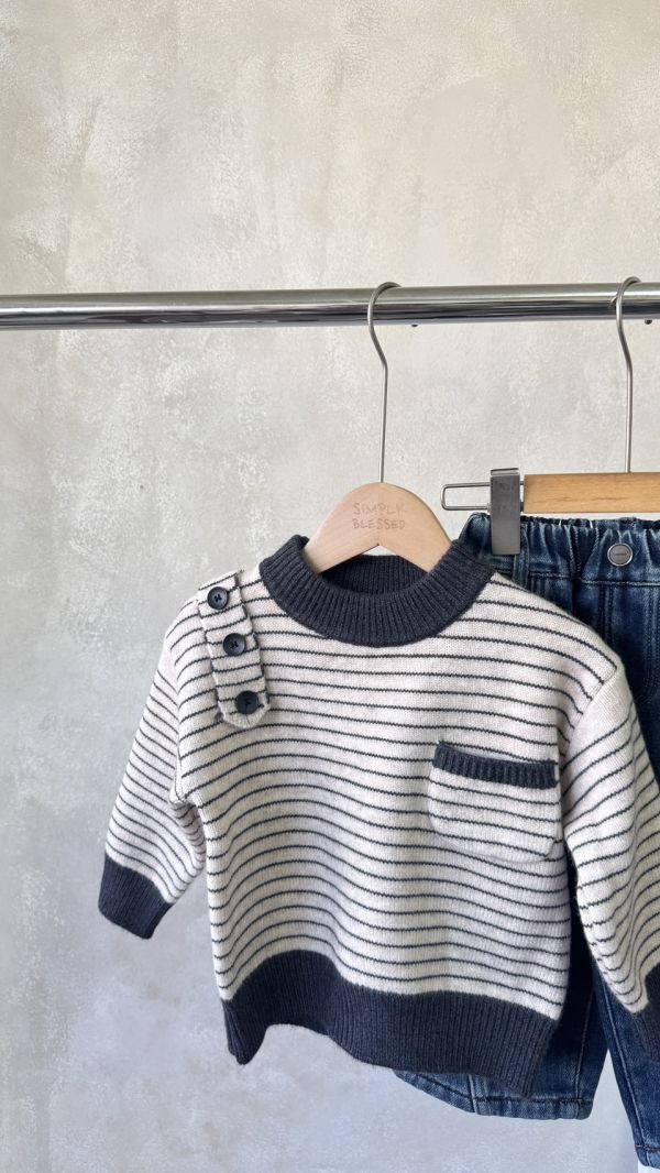 文青造型條紋針織上衣(沒有加厚手感很好完全不刺) 