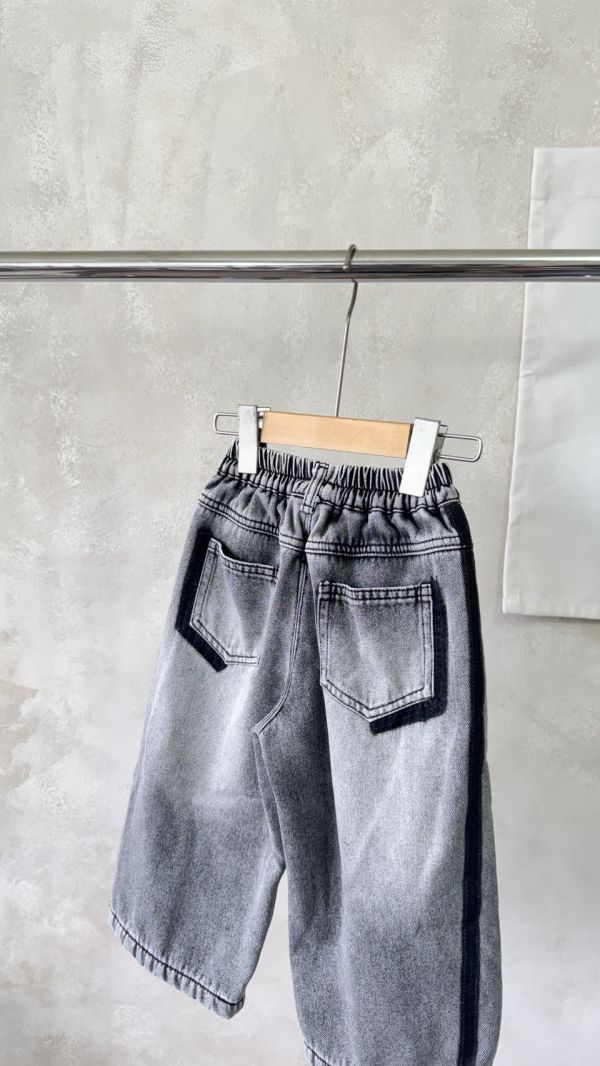 漸層線條滾邊刷色加絨牛仔長褲 