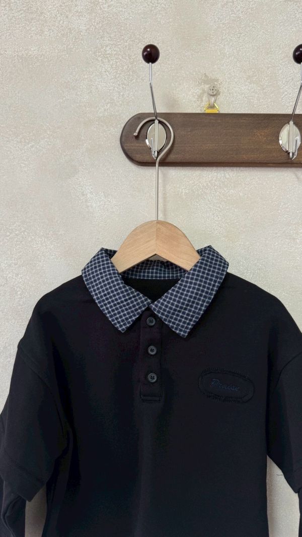 設計感！帥格紋拼接立領假兩件上衣 