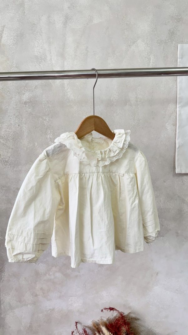 兩件套！蕾絲花邊翻領泡泡袖上衣日系波點連身裙套裝 