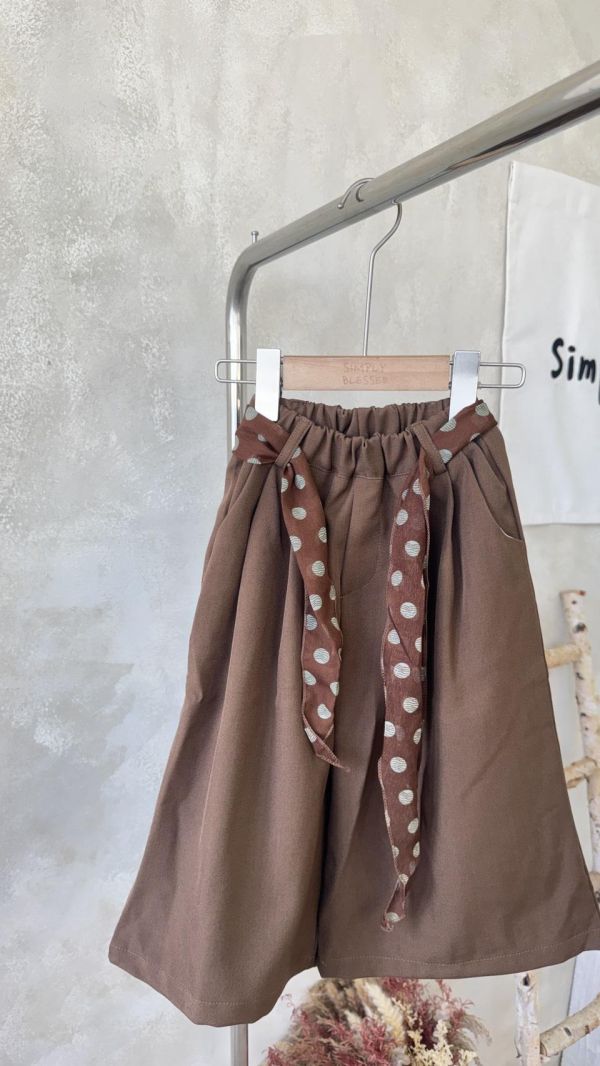 波點紗綁帶咖色西裝長褲 