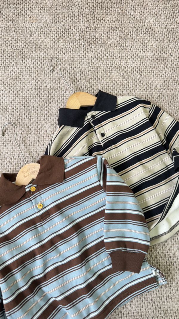 手足同款！撞色條紋POLO領加絨上衣 