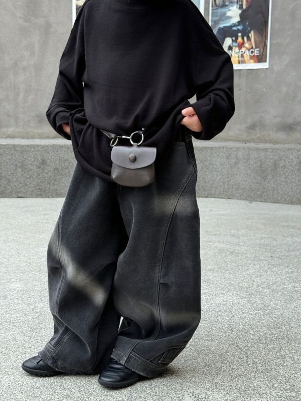 特殊刷色顛倒褲頭加絨牛仔長褲(版型偏大) 