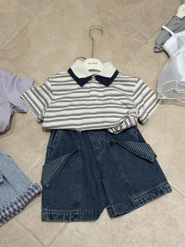 撞色條紋不規則雙層翻領上衣 