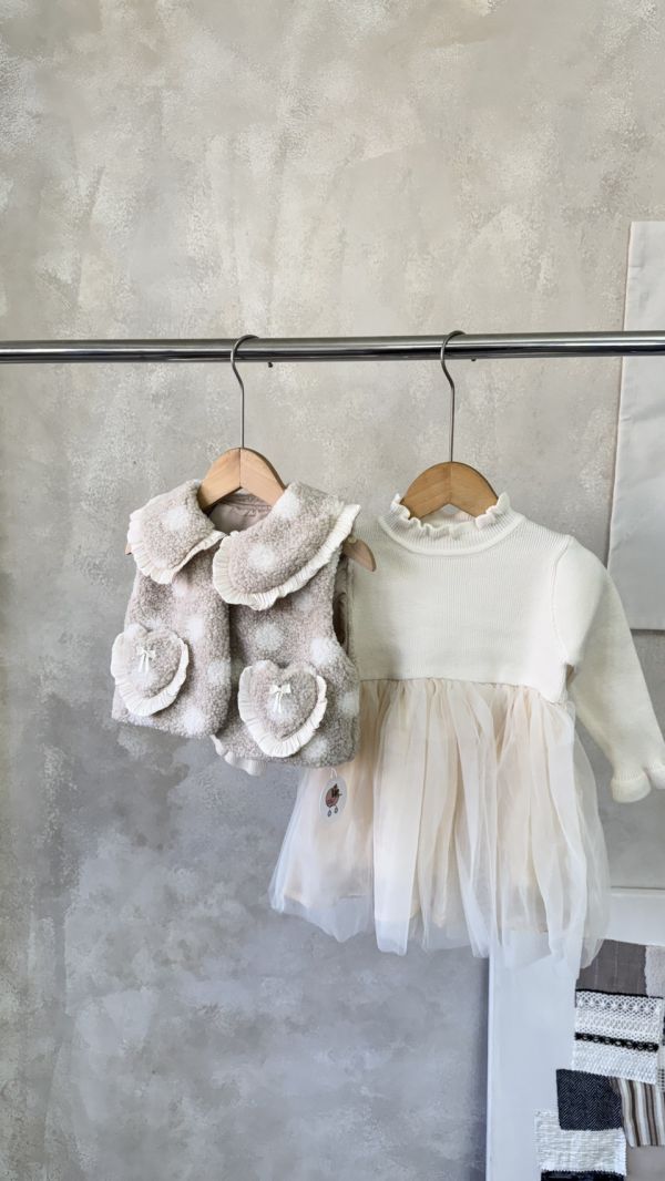 兩件套！愛心蝴蝶結背心坑條針織紗裙套裝 