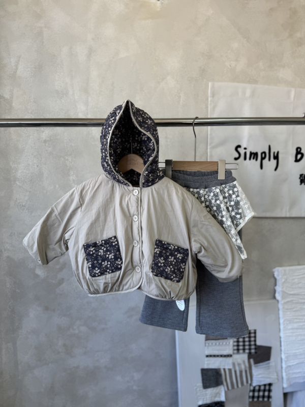 森系碎花拼接連帽刷毛外套 