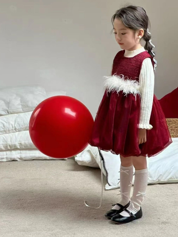 拜年華麗羽毛連身裙內搭上衣珍兩件套套裝 