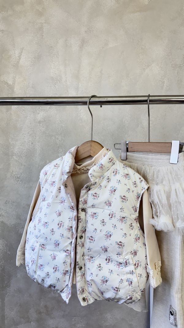 雙面穿！碎花粉色全鋪棉保暖背心 