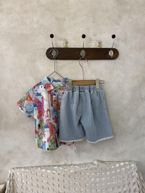 水彩塗鴉抽鬚軟軟牛仔短褲 