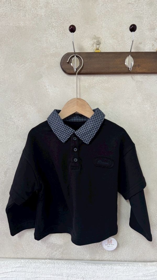 設計感！帥格紋拼接立領假兩件上衣 