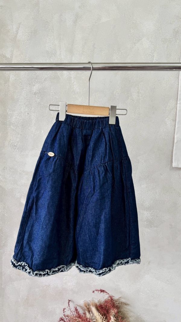 日系花邊原色牛仔長褲 