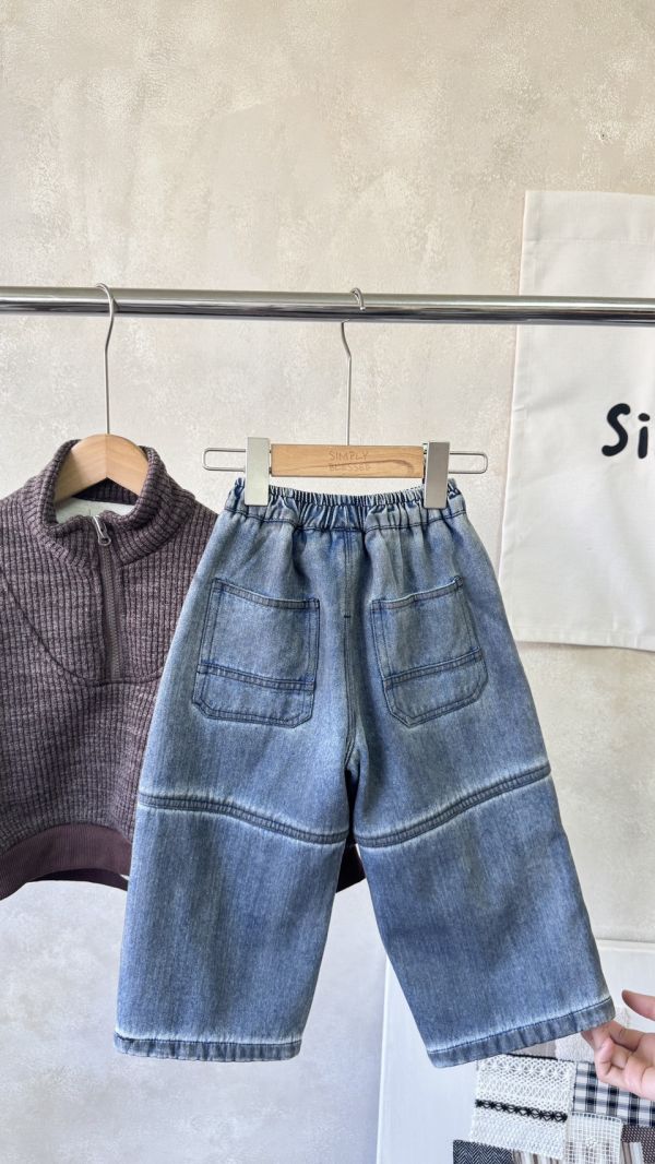 超帥！廢土風刷色重工工裝加絨牛仔長褲 