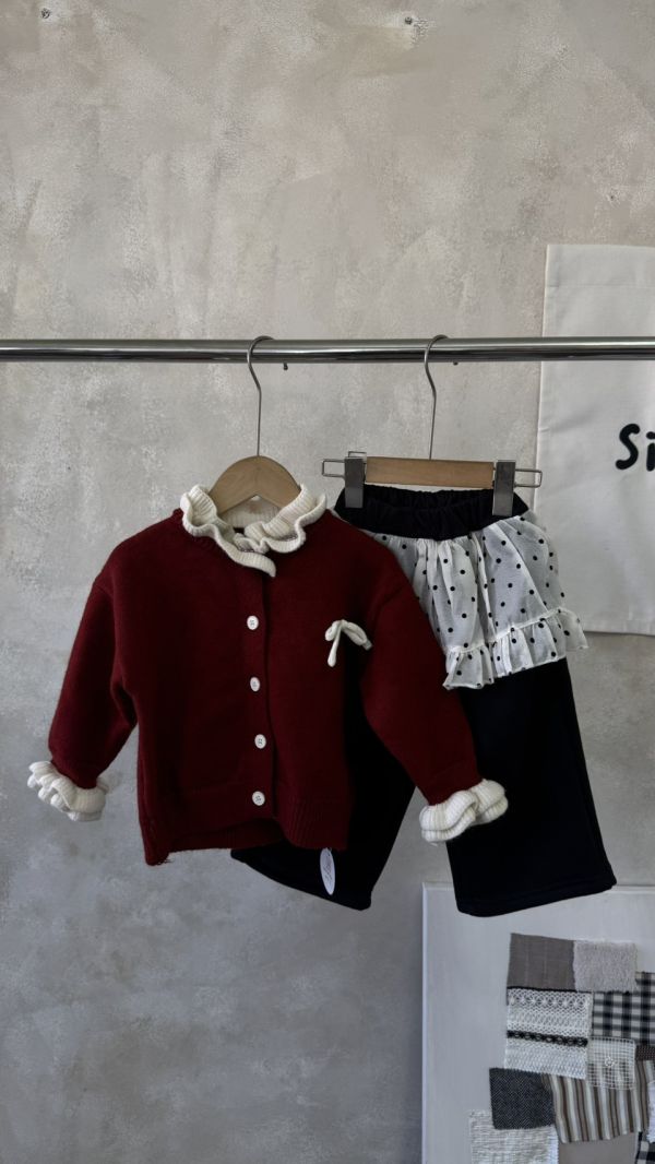 波點襯裙毛呢直筒長褲 