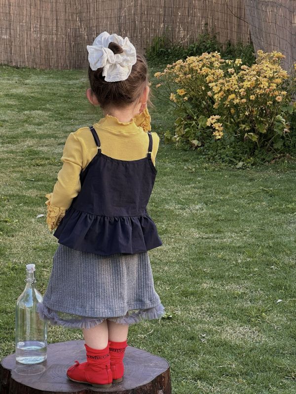 針織刺繡拼紗半裙 