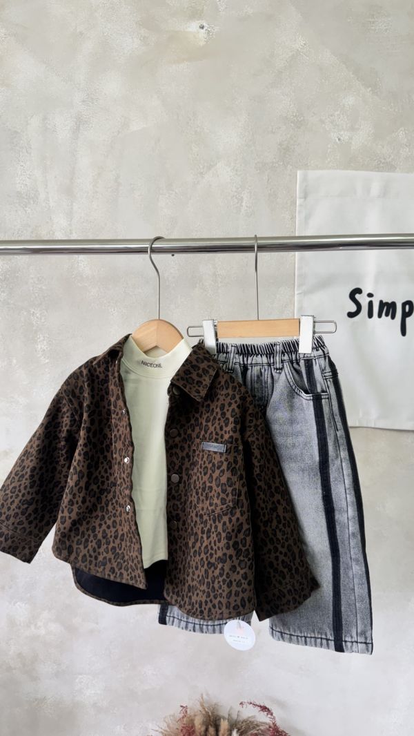 漸層線條滾邊刷色加絨牛仔長褲 