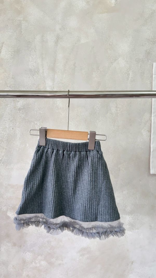 針織刺繡拼紗半裙 