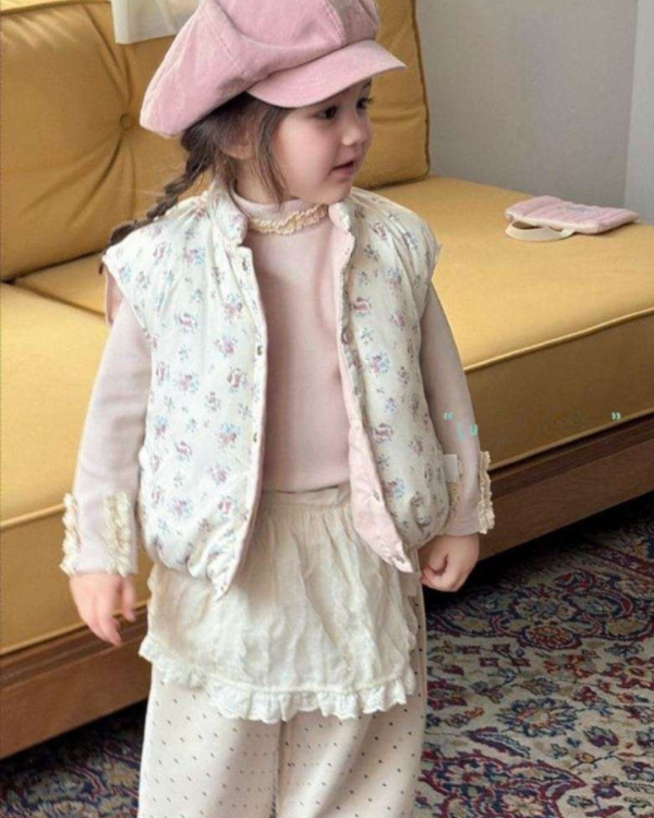 雙面穿！碎花粉色全鋪棉保暖背心 