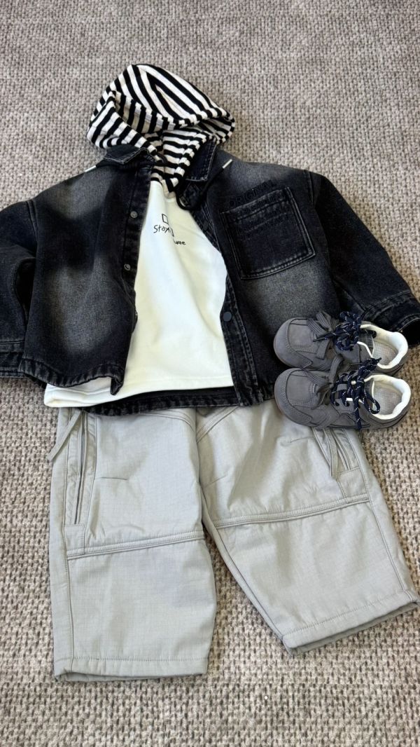 字母刺繡個性刷白加絨牛仔襯衫/外套 