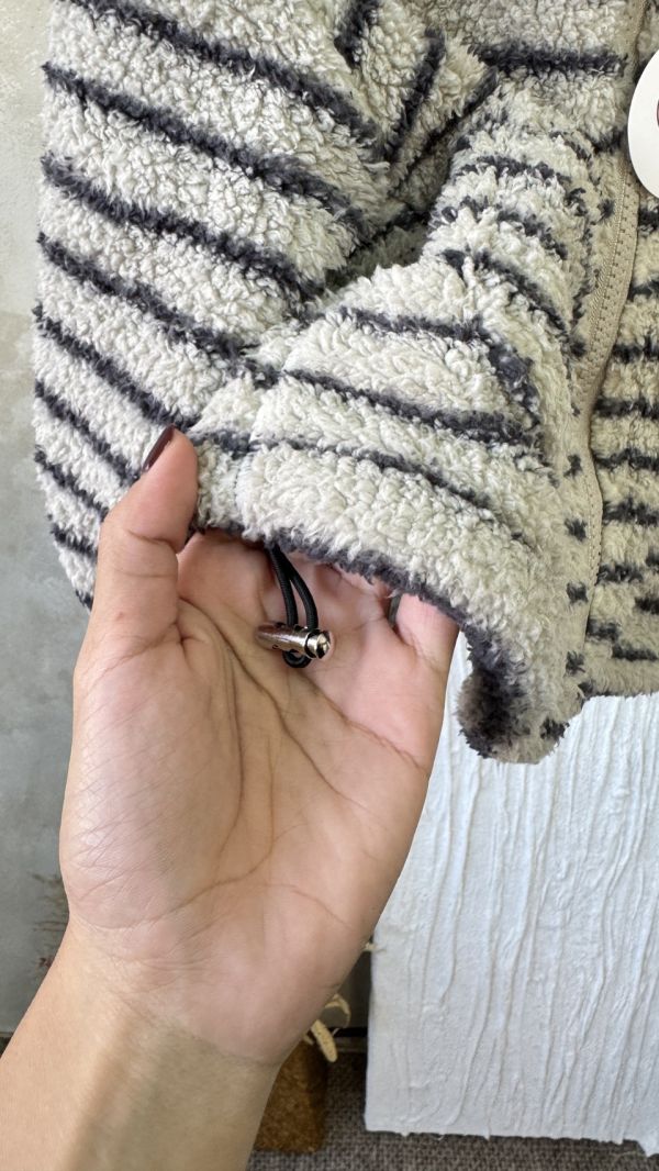 毛毛條紋保暖套裝 