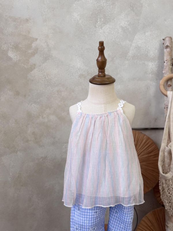 花朵漸層彩虹細肩帶上衣 