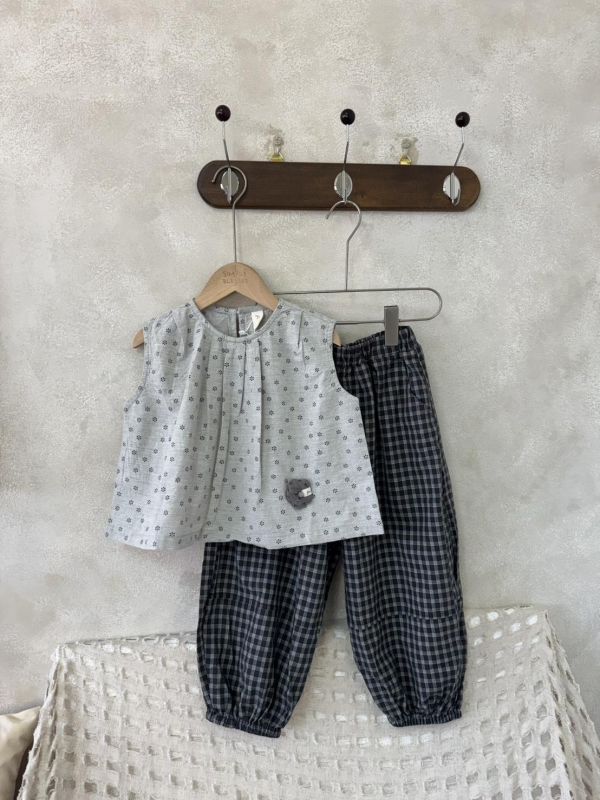 日系棉麻格子燈籠褲 