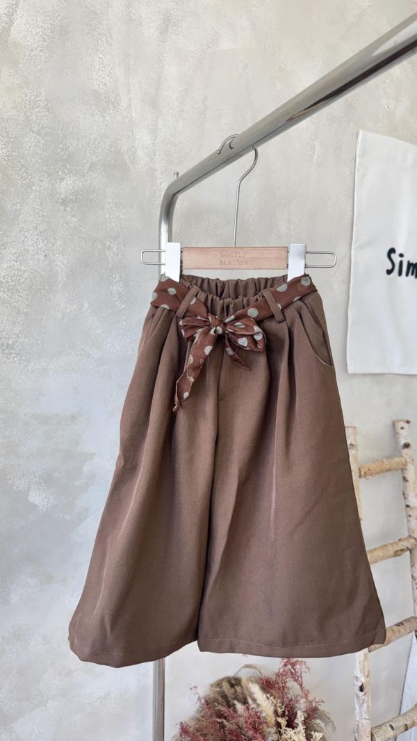 波點紗綁帶咖色西裝長褲 