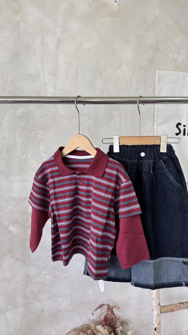 超時髦條紋假兩件薄款上衣 