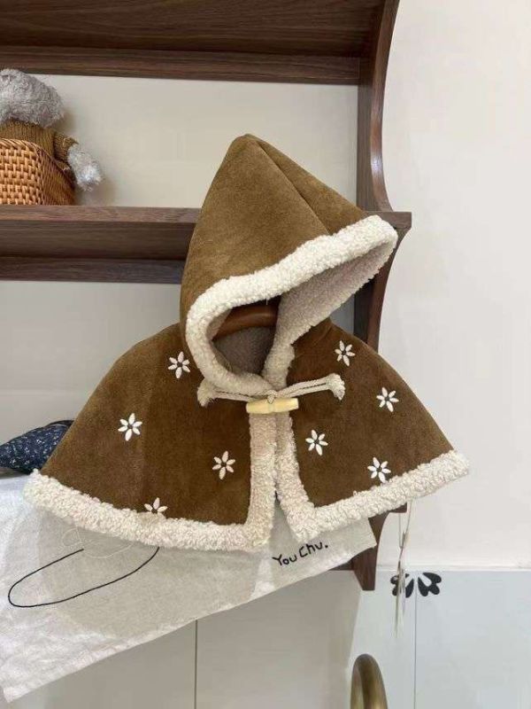 韓系連帽刺繡麂皮斗篷 