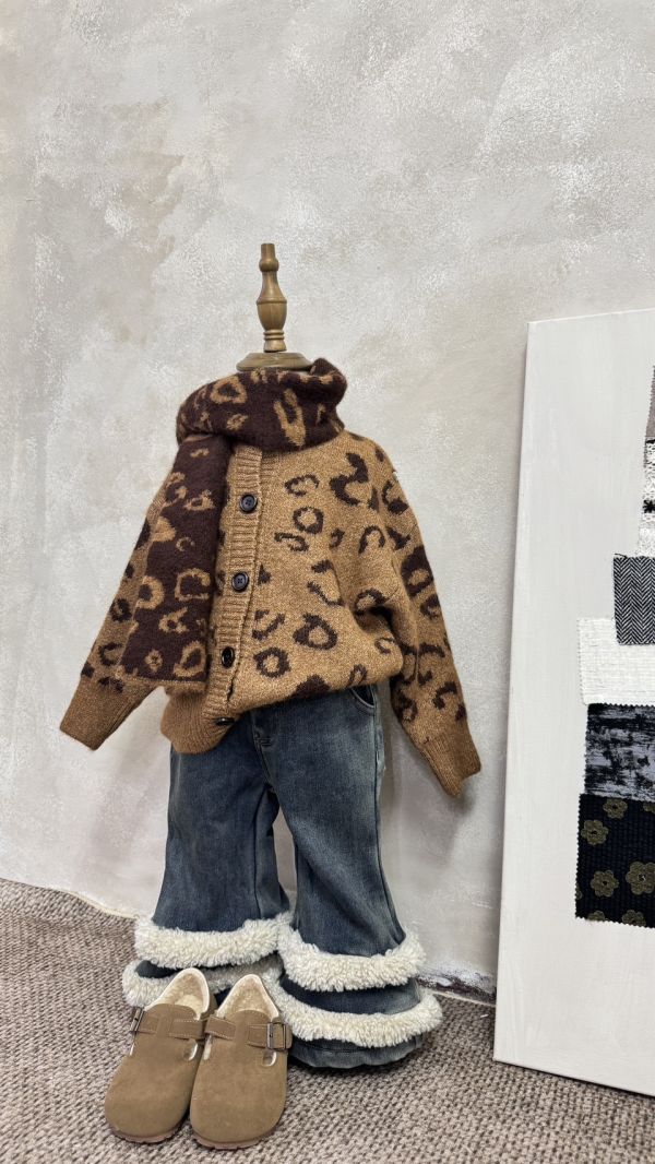 豹紋針織外套(含同款圍巾) 