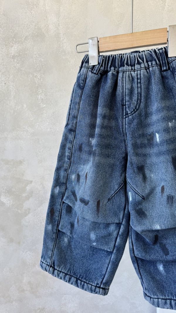 廢土風塗鴉加絨蘿蔔牛仔長褲 